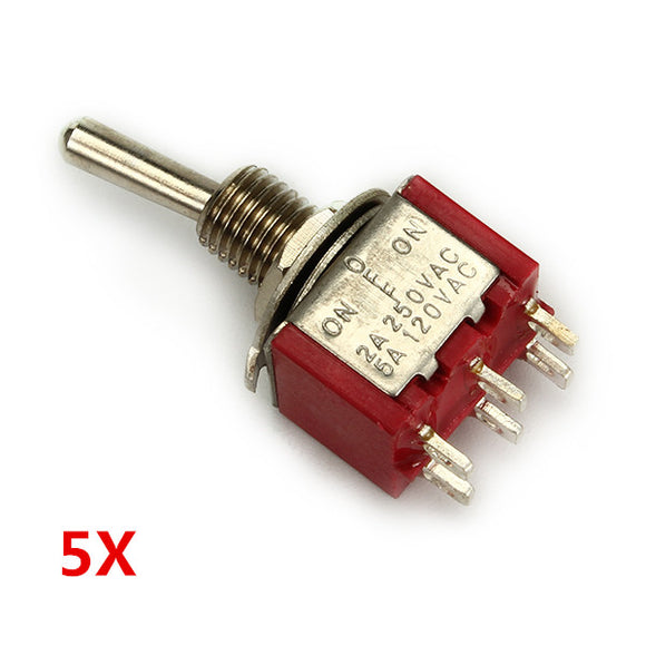 Wendao MTS-203 AC 120V 5A 6 Pins Toggle Rocker Switch Red ON/OFF/ON DPDT 5pcs