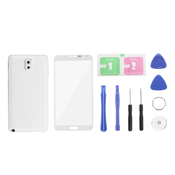 White Full Housing Frame Cover + Outer Glass Lens & Repair Tools for Samsung Galaxy Note 3 N900