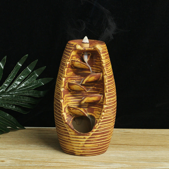 Retro Ceramic Backflow Waterfall Smoke Incense Burner Censer Holder Decor+ Cones