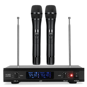 U12 Wireless Karaoke UHF Microphone System with Dual Handheld Wireless Microphone