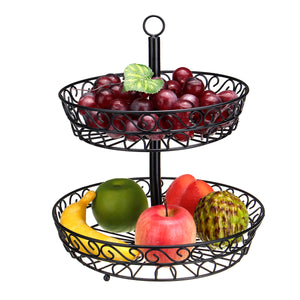 30cm Kitchen Restaurant Fruit Vegetable Basket 2 Tier Iron Rack Storage Organizer Stand Holder