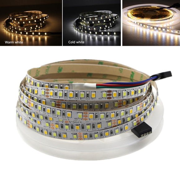 5M 4 Pins SMD2835 Non-Waterproof Double Color Warm White Pure White LED Strip Light DC12V