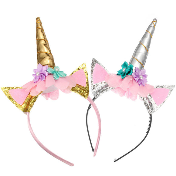 Christmas Halloween Party Home Decoration Unicorn Headband With Flowers Cosplay Props For Kids Gift