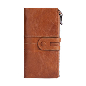 Women Genuine Leather Leisure Long Business Wallet 5.5 Inches Phone Bag Card Holder Coin Purse