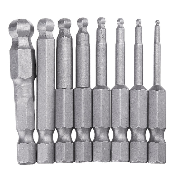 Effetool 8pcs 50mm S2 Magnetic Ball Screwdriver Bits H1.5/2/2.5/3/4/5/6/8 Screwdriver Hex Shank