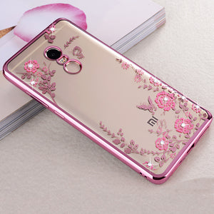 Beautiful Flowers Pattern Slim Soft TPU Plating Bumper Back Case For Xiaomi Redmi Note 4