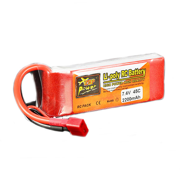 ZOP Power 7.4V 2200mAh 2S 45C Lipo Battery T plug