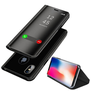 Bakeey Plating Mirror Window View Kickstand Magnetic Flip Protective Case For iPhone X