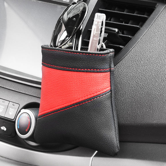 Leather Car Air Vent Storage Bag Phone Holder Sundries Storage Bucket Hanging Pocket Pouch