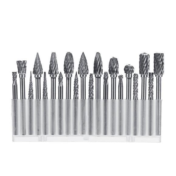 20pcs Solid Carbide Rotary Burrs Drill Bit Tungsten Steel Double Cut Grinder Shank Rotary File