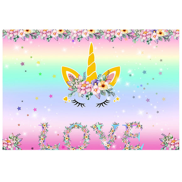 7x5ft Unicorn Love Flowers Photography Backdrop Studio Prop Background