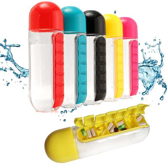 IPRee 600ML 2 In 1 Travel Pill Case Water Bottle Daily Capsule Cup Vitamin Storage Organizer