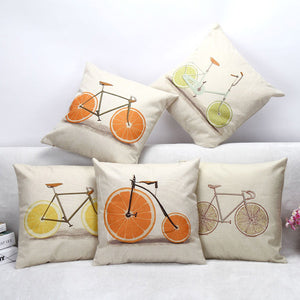 Lemon Orange Grapefruit Bicycle Throw Pillow Case Cotton Linen Sofa Cushion Cover