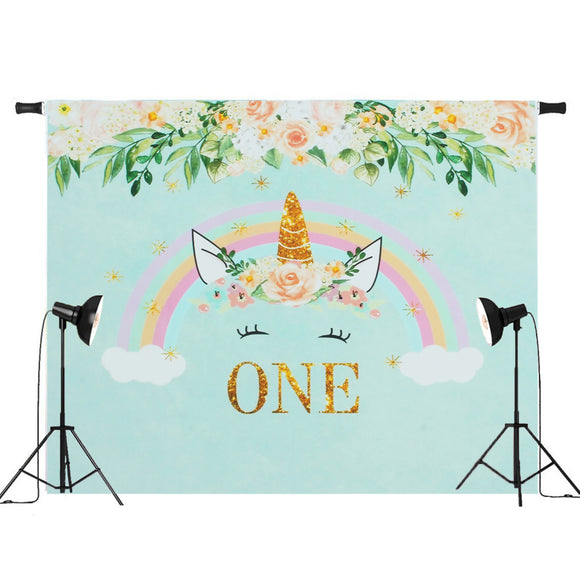 5x3ft 7x5ft One Year Newborn Unicorn Flowers Rainbow Photography Backdrop Studio Prop Background