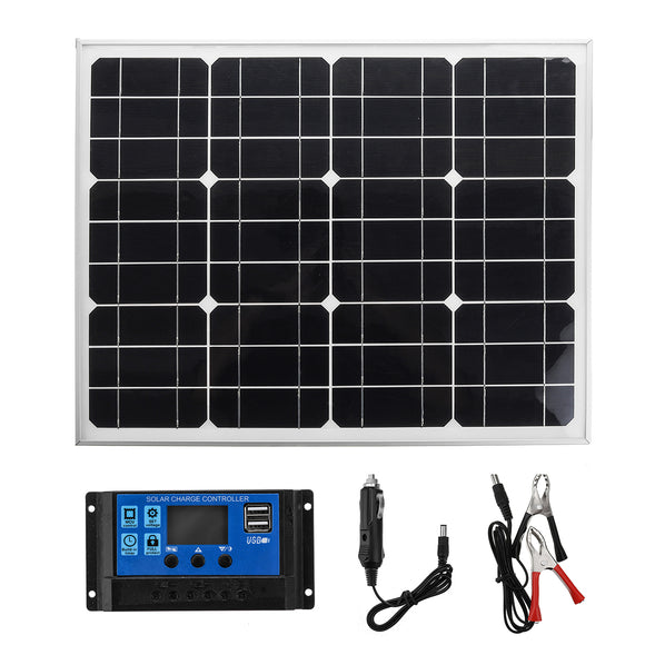 18V 40W Monocrystalline Silicon Aluminum Frame Solar Panel+Solar Controller+Cables Kit