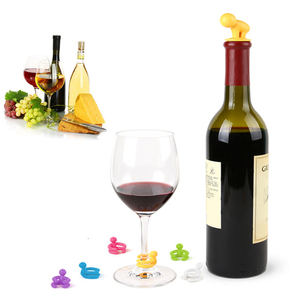 Creative Small Drunkard Wine Bottle Stopper Six Wine Glass Cup Marker Silicone Wine Cap