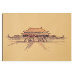 Beijing Imperial Palace Sketch Poster Kraft Paper Wall Poster 21 inch X 14 inch