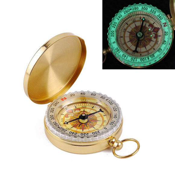 Outdoor Portable Brass Pocket G50 Copper Golden Compass Luminous Navigation Flip