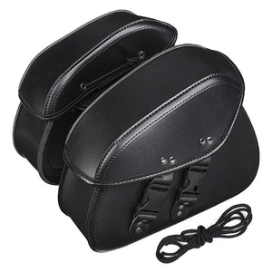 Pair Black PU Leather Motorcycle Universal Saddlebags Rider Motorbike Panniers Luggage