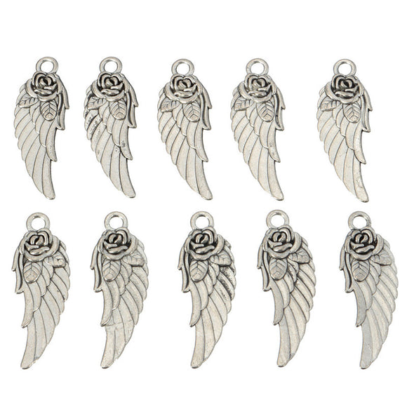 10Pcs Tibetan Silver Rose Angel Wings Pendants Charm DIY