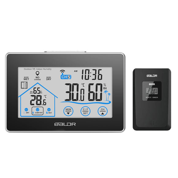 Digital Touch Screen Wireless Weather Station Thermometer Hygrometer With Sensor