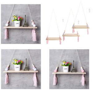 Wood Rope Floating Tassel Floating Wall Swing Shelf Hanging Storage Decorations