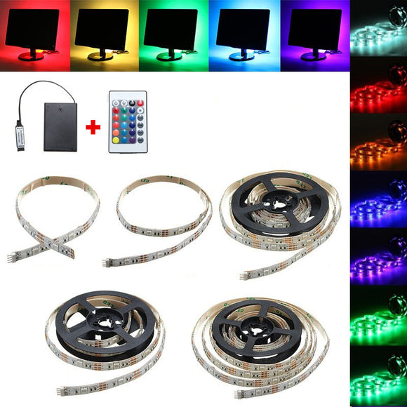 30/50/100/150/200CM 5050 RGB LED Flexible Strip Light + Remote Battery Powered Party Home Decor DC5V