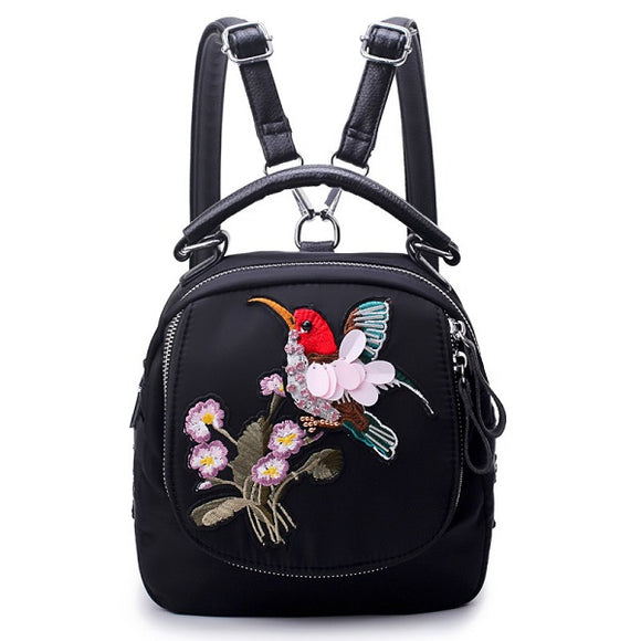 Women Oxford Embroidery Functional Handbag Backpack Shoulder Bag