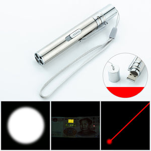 Three-in-one Flashlight White light + Laser +365 White Light USB Rechargeable Mini LED Flashlight Outdoor Work Light Laser Light