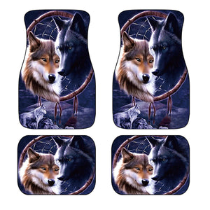 Universal Wolf Pattern Front Rear Car Floor Mat Pad Set Waterproof Washable