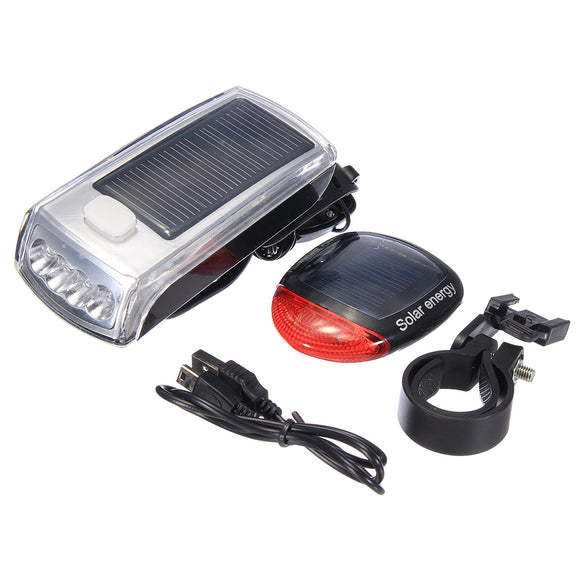 BIKIGHT 1200LM Bicycle Solar LED Front Headlight Solar Tail Rear Light Set with Warning Bell