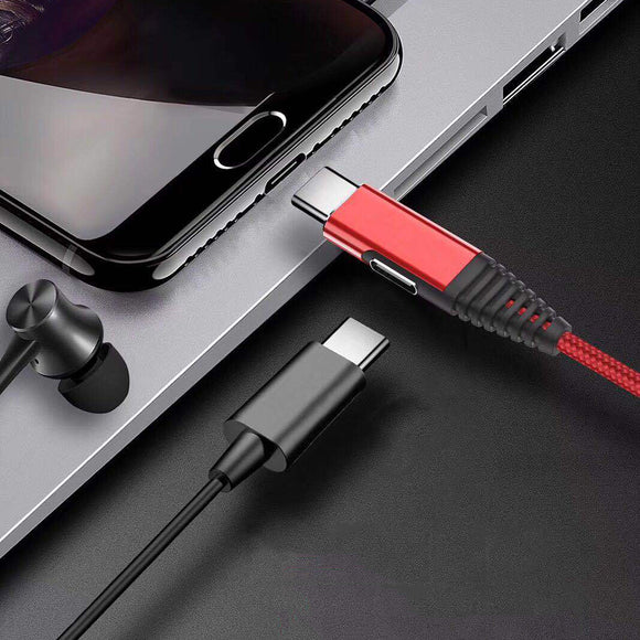 Bakeey 2.4A 2 IN 1 Dual Type-C Audio Fast Charging Nylon Braided Data Cable For HUAWEI P30 Oneplus 7 XIAOMI MI9 S10 S10+