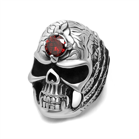 Halloween Skull Jewelry Red Zircon Scupture Skull Biker Ring Punk Rocker Ring for Men