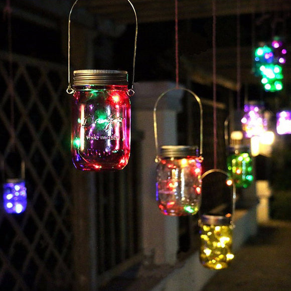 Christmas light Solar Power Hanging Glass Jar Lamp 8 LED Beads Garden Courtyard Landscape