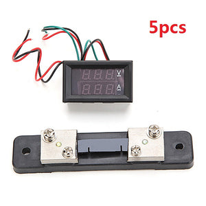 5pcs Mini Digital Blue + Red Led DC Current Meter Volt Meterr With Ampere Shunt