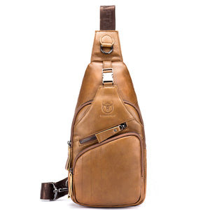 Bullcaptain Genuine Leather Retro Chest Bag Outdoor Leisure Daypack Crossbody Bag for Men