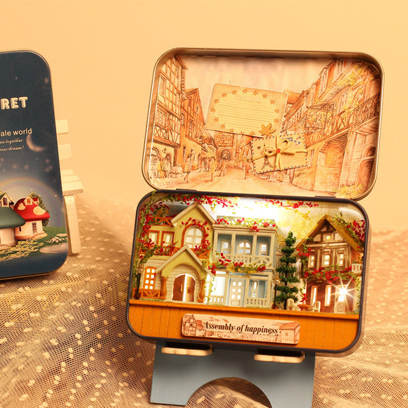 iiecreate T-006 Happiness T-007 New Zealand Farm DIY Tin Box Secret Dollhouse Miniature Gift