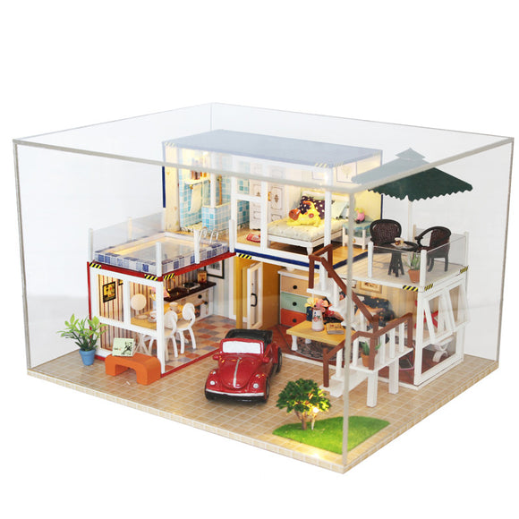 Hoomeda 13842Z Container Home B With Music Cover Light DIY Dollhouse Kit 3D Japanese Style