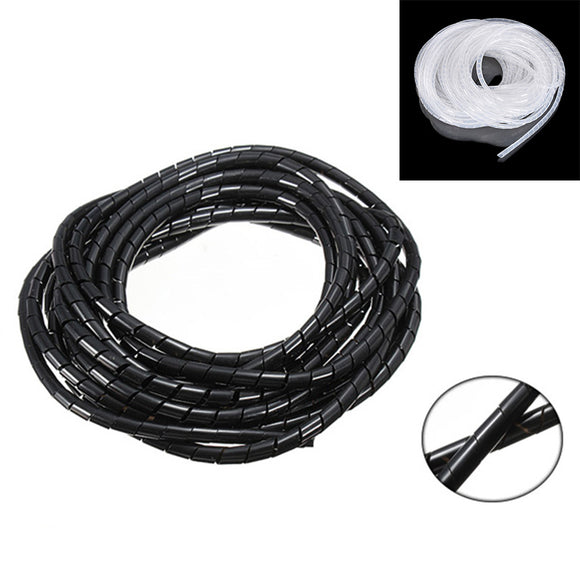 Black/White 8mm 10.5M PE YL692 Flexible Spiral Wrapping Wire Hiding Cable Sleeves for 3D Printer