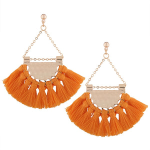 Bohemia Women's Alloy Earrings Four Colors Retro Sector Tassel Earrings