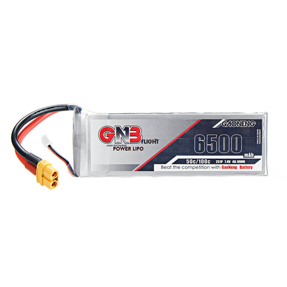 Gaoneng GNB 7.4V 6500mAh 50C 2S Lipo Battery XT60U-F Plug for RC Car Quadcopter