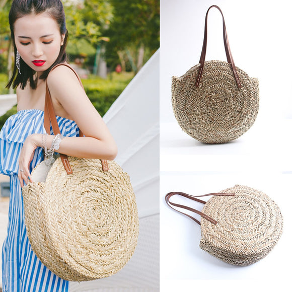 Wind Bohemia Beach Circle Bag Round Butterfly buckle Rattan Straw Bags