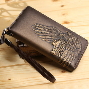 Men Genuine Leather Embossing Personalized Wallet Card Holder Phone Bag