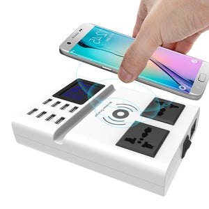 Bakeey Qi Wireless Charger Pad 8 Ports USB Smart Charger with Led Display EU Plug Power Charger