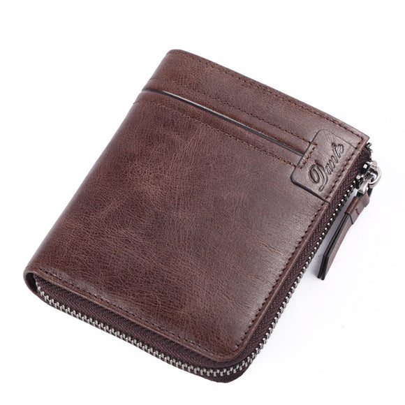 Men Vintage Leather Zipper Wallet Credit Card Holder in Black Coffee