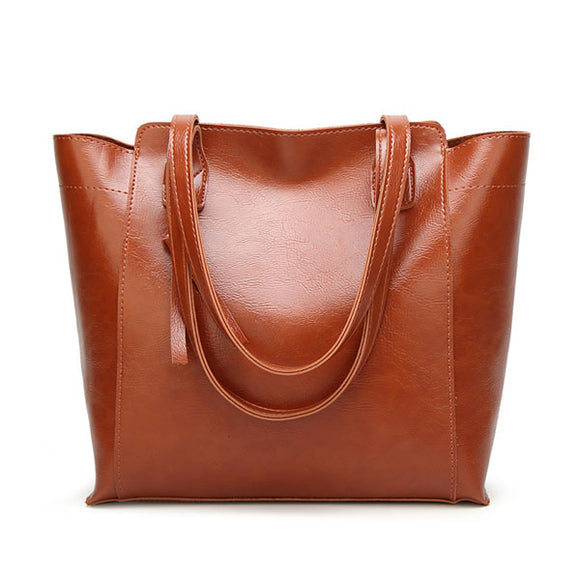 Women Simple Pu Leather Tote Bag Handbag