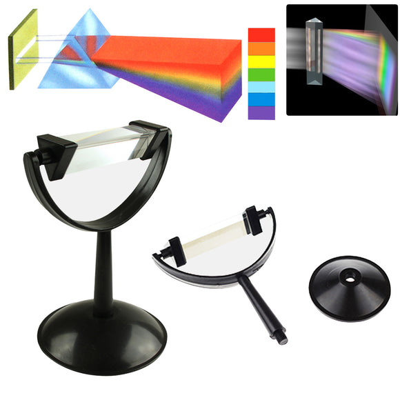 8cm Optical Glass Triangular Triple Prism Physics Teaching Light Spectrum with Stand