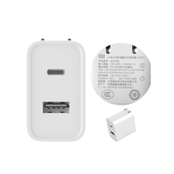 Original Xiaomi 1A1C 30W Max PD QC 3.0 Type-C USB Charger for Xiaomi for Samsung Huawei