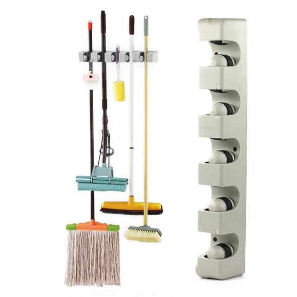 5 Position 6 Hooks Wall Mounted Mop Broom Holder Hanger Kitchen Shelf Storage Holder Garage Storage