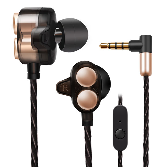 Universal HiFi 4 Drivers Earphone Dual Dynamic Drivers 3.5mm Wired Control In-ear Headphone with Mic